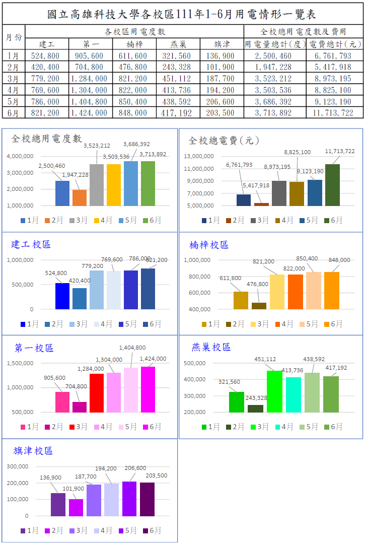 111年上半年用電情形統計